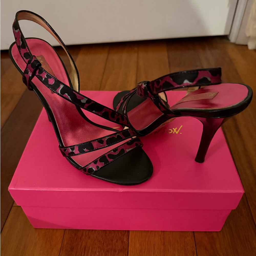 Betsey Johnson Pink and Black Leopard Heels